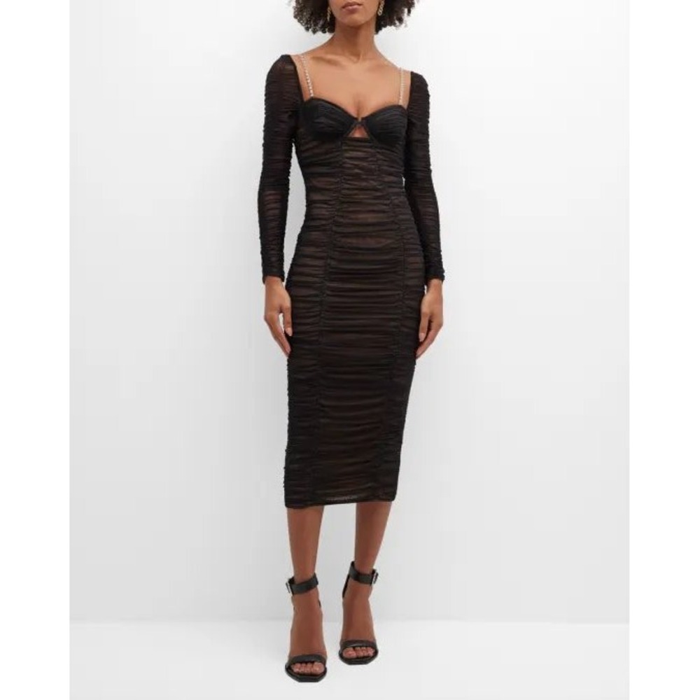 Self-Portrait Power Mesh Rhinestone Cutout‎ Midi Dress Size 8 Witchy Goth